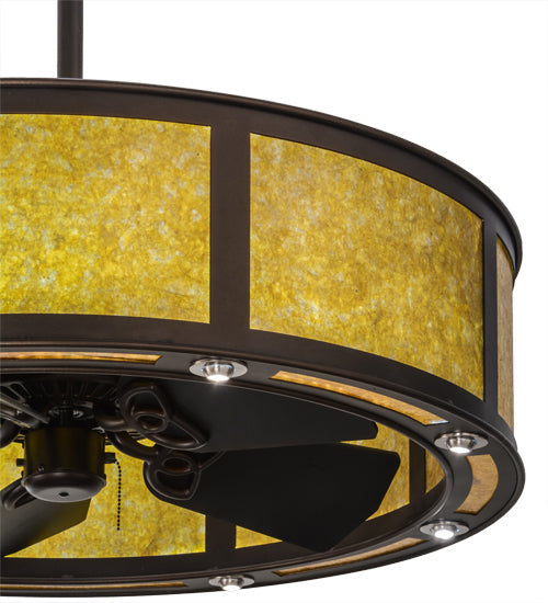 Meyda Lighting Smythe Craftsman 37" 16-Light Mahogany Bronze Chandelier With Amber Mica Shade Glass and Fan