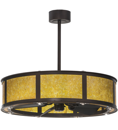Meyda Lighting Smythe Craftsman 37" 16-Light Mahogany Bronze Chandelier With Amber Mica Shade Glass and Fan