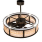 Meyda Lighting Smythe Craftsman 37" 4-Light Timeless Bronze Chandelier With Silver Mica Shade Glass and Fan