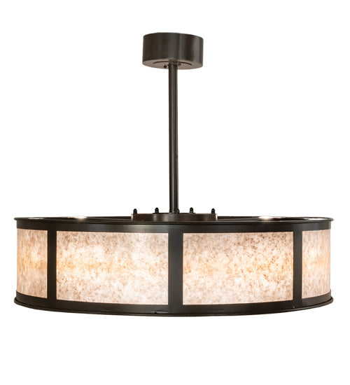 Meyda Lighting Smythe Craftsman 37" 4-Light Timeless Bronze Chandelier With Silver Mica Shade Glass and Fan