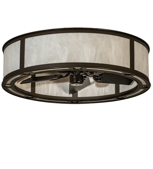 Meyda Lighting Smythe Craftsman 37" 8-Light Bronze Chandelier With Whitestone Idalight Shade and Fan