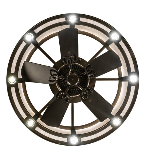 Meyda Lighting Smythe Craftsman 37" 8-Light Bronze Chandelier With Whitestone Idalight Shade and Fan