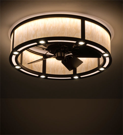 Meyda Lighting Smythe Craftsman 37" 8-Light Mahogany Bronze Chandelier With Beige Sahara Taupe Idalight Shade and Fan