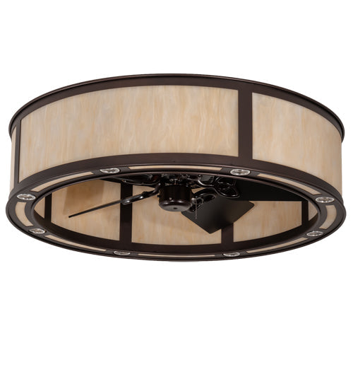 Meyda Lighting Smythe Craftsman 37" 8-Light Mahogany Bronze Chandelier With Beige Sahara Taupe Idalight Shade and Fan