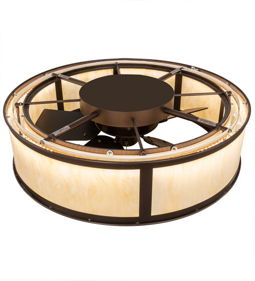 Meyda Lighting Smythe Craftsman 37" 8-Light Mahogany Bronze Chandelier With Beige Sahara Taupe Idalight Shade and Fan