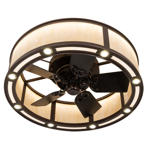 Meyda Lighting Smythe Craftsman 37" 8-Light Mahogany Bronze Chandelier With Beige Sahara Taupe Idalight Shade and Fan