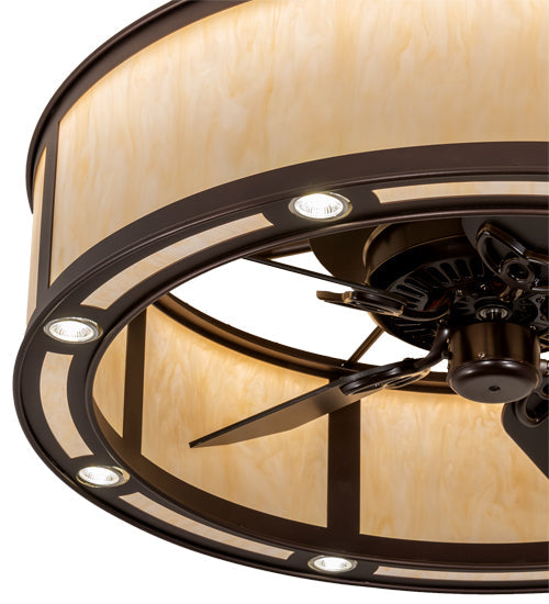 Meyda Lighting Smythe Craftsman 37" 8-Light Mahogany Bronze Chandelier With Beige Sahara Taupe Idalight Shade and Fan