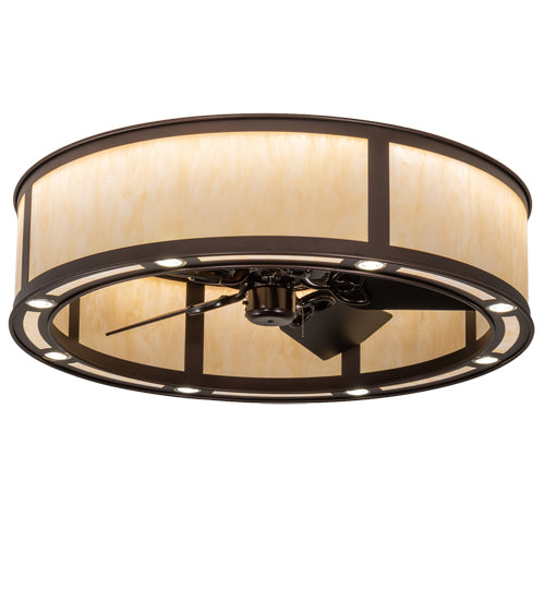 Meyda Lighting Smythe Craftsman 37" 8-Light Mahogany Bronze Chandelier With Beige Sahara Taupe Idalight Shade and Fan