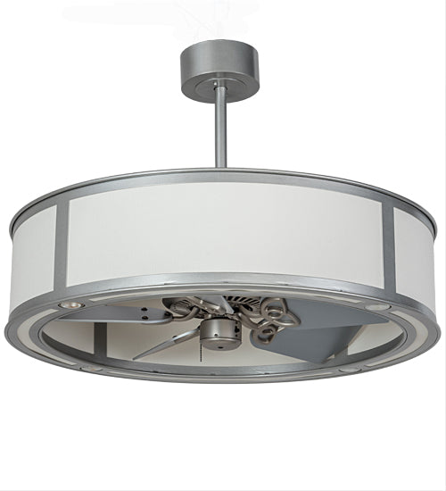Meyda Lighting Smythe Craftsman 37" LED Light Sandstone Chandelier With White Eggshell Textrene Shade and Fan