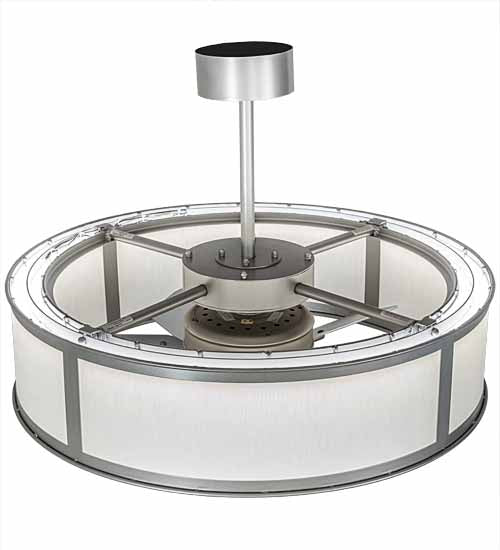 Meyda Lighting Smythe Craftsman 37" LED Light Sandstone Chandelier With White Eggshell Textrene Shade and Fan