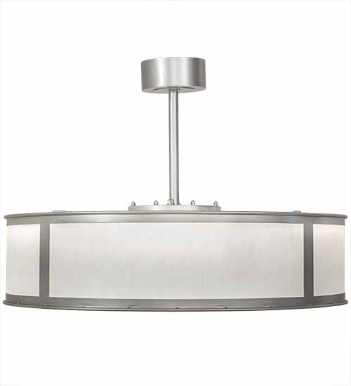 Meyda Lighting Smythe Craftsman 37" LED Light Sandstone Chandelier With White Eggshell Textrene Shade and Fan