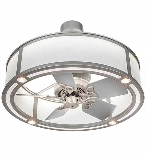 Meyda Lighting Smythe Craftsman 37" LED Light Sandstone Chandelier With White Eggshell Textrene Shade and Fan