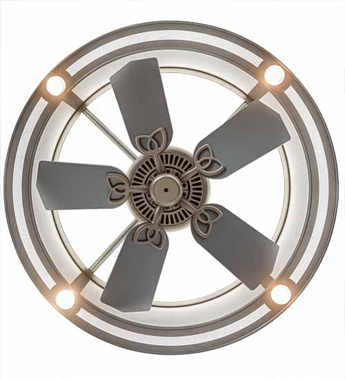 Meyda Lighting Smythe Craftsman 37" LED Light Sandstone Chandelier With White Eggshell Textrene Shade and Fan