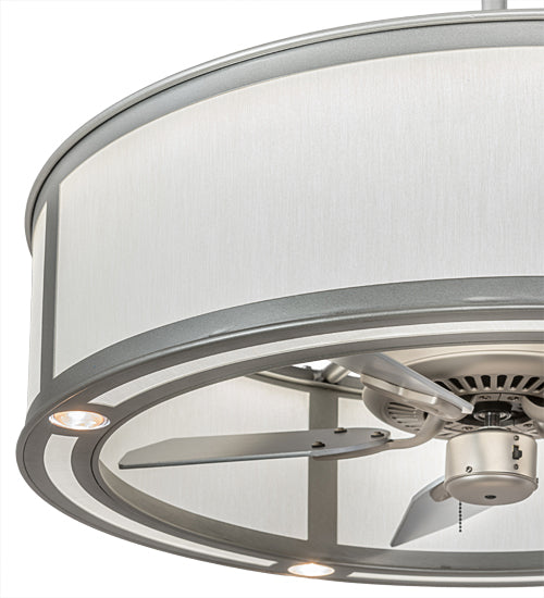 Meyda Lighting Smythe Craftsman 37" LED Light Sandstone Chandelier With White Eggshell Textrene Shade and Fan