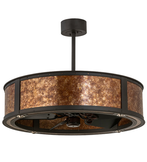 Meyda Lighting Smythe Craftsman 37" LED Oil Rubbed Bronze Chandelier With Amber Mica Shade Glass and Fan