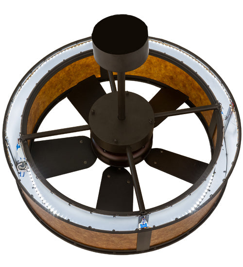Meyda Lighting Smythe Craftsman 37" LED Oil Rubbed Bronze Chandelier With Amber Mica Shade Glass and Fan