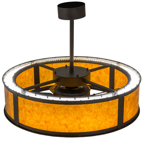 Meyda Lighting Smythe Craftsman 37" LED Oil Rubbed Bronze Chandelier With Amber Mica Shade Glass and Fan