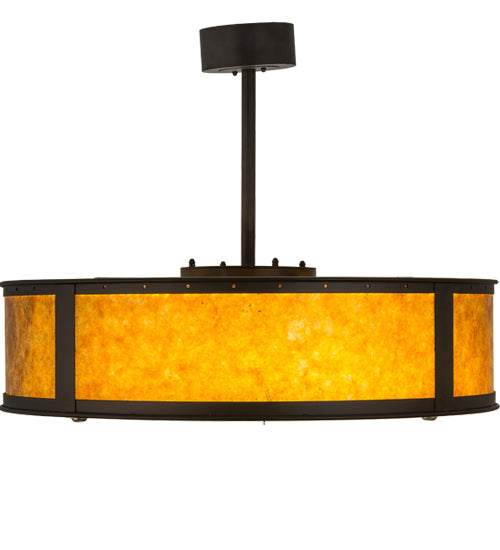Meyda Lighting Smythe Craftsman 37" LED Oil Rubbed Bronze Chandelier With Amber Mica Shade Glass and Fan