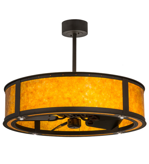 Meyda Lighting Smythe Craftsman 37" LED Oil Rubbed Bronze Chandelier With Amber Mica Shade Glass and Fan