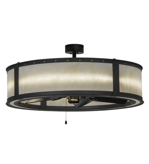 Meyda Lighting Smythe Craftsman 37" LED Oil Rubbed Bronze Chandelier With White Statuario Idalight Shade and Fan