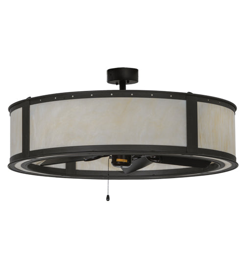 Meyda Lighting Smythe Craftsman 37" LED Oil Rubbed Bronze Chandelier With White Statuario Idalight Shade and Fan
