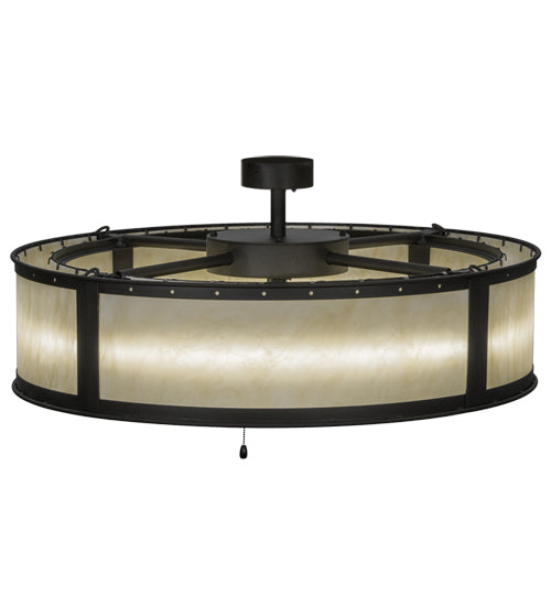 Meyda Lighting Smythe Craftsman 37" LED Oil Rubbed Bronze Chandelier With White Statuario Idalight Shade and Fan