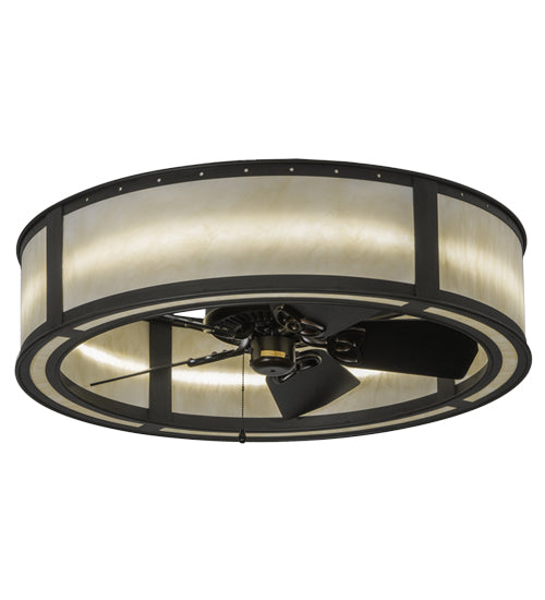 Meyda Lighting Smythe Craftsman 37" LED Oil Rubbed Bronze Chandelier With White Statuario Idalight Shade and Fan