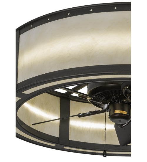 Meyda Lighting Smythe Craftsman 37" LED Oil Rubbed Bronze Chandelier With White Statuario Idalight Shade and Fan