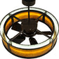Meyda Lighting Smythe Craftsman 37" LED Strip Oil Rubbed Bronze Chandelier With Amber Mica Shade Glass and Black Fan