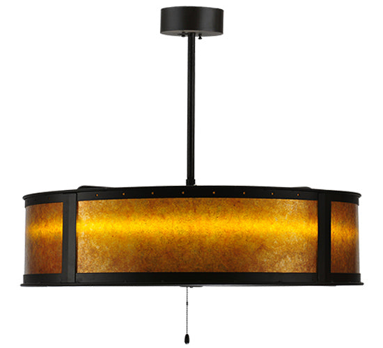 Meyda Lighting Smythe Craftsman 37" LED Strip Oil Rubbed Bronze Chandelier With Amber Mica Shade Glass and Black Fan