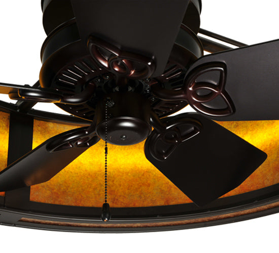 Meyda Lighting Smythe Craftsman 37" LED Strip Oil Rubbed Bronze Chandelier With Amber Mica Shade Glass and Black Fan