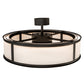 Meyda Lighting Smythe Craftsman 37" Old Wrought Iron Chandelier With Beige Eggshell Textrene Shade and Fan