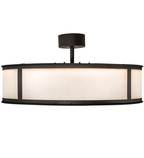 Meyda Lighting Smythe Craftsman 37" Old Wrought Iron Chandelier With Beige Eggshell Textrene Shade and Fan
