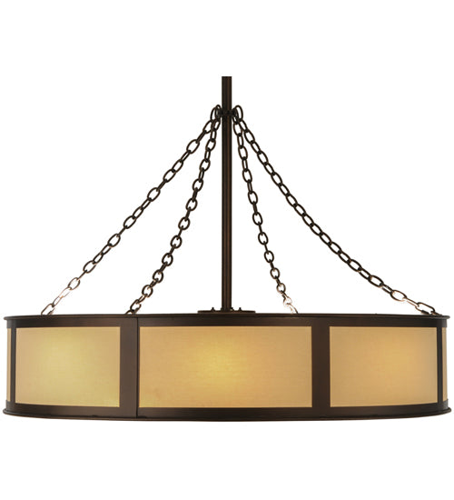 Meyda Lighting Smythe Craftsman 44" 16-Light Mahogany Bronze Maplewood Chandelier With Beige Eggshell Textrene Shade and Fan