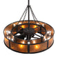 Meyda Lighting Smythe Craftsman 44" 24-Light Dark Roast Chandelier With Amber Mica Shade Glass and Fan
