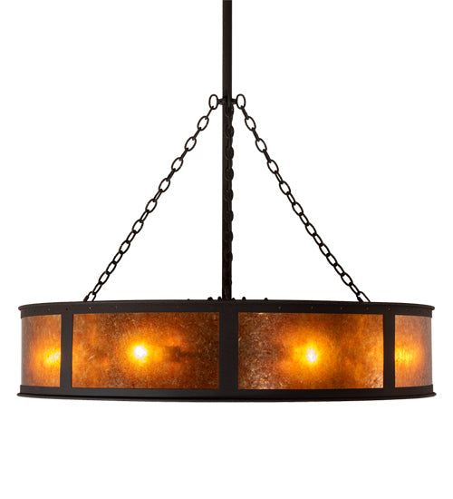 Meyda Lighting Smythe Craftsman 44" 24-Light Dark Roast Chandelier With Amber Mica Shade Glass and Fan