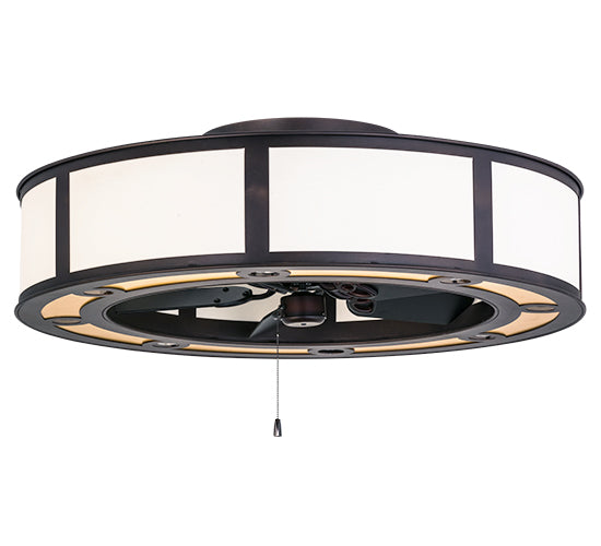 Meyda Lighting Smythe Craftsman 44" 8-Light Mahogany Bronze Chandelier With Beige & Yellow Shade and Fan