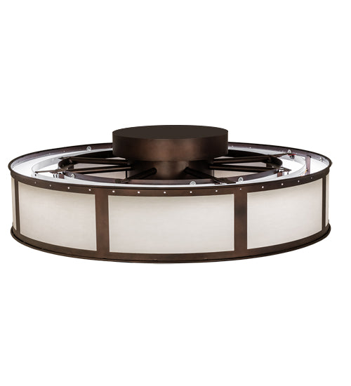 Meyda Lighting Smythe Craftsman 44" 8-Light Mahogany Bronze Chandelier With Beige & Yellow Shade and Fan