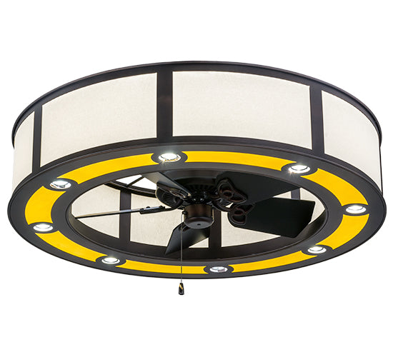 Meyda Lighting Smythe Craftsman 44" 8-Light Mahogany Bronze Chandelier With Beige & Yellow Shade and Fan