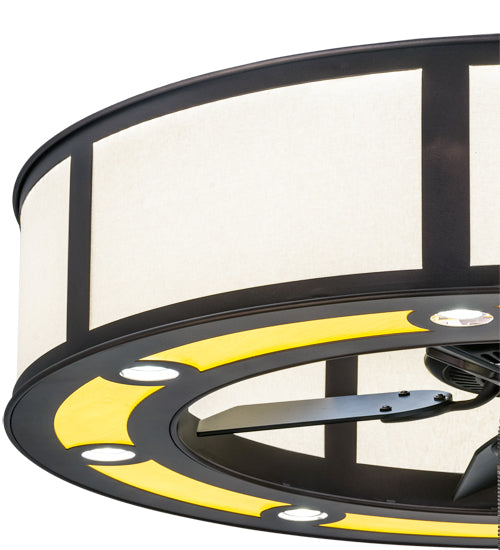 Meyda Lighting Smythe Craftsman 44" 8-Light Mahogany Bronze Chandelier With Beige & Yellow Shade and Fan