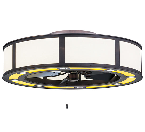 Meyda Lighting Smythe Craftsman 44" 8-Light Mahogany Bronze Chandelier With Beige & Yellow Shade and Fan