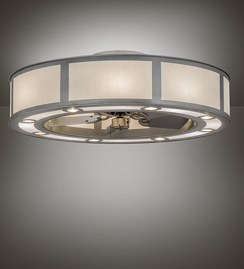Meyda Lighting Smythe Craftsman 44" 8-Light Nickel Chandelier With Beige Eggshell Textrene & White Statuario Idalight Shade