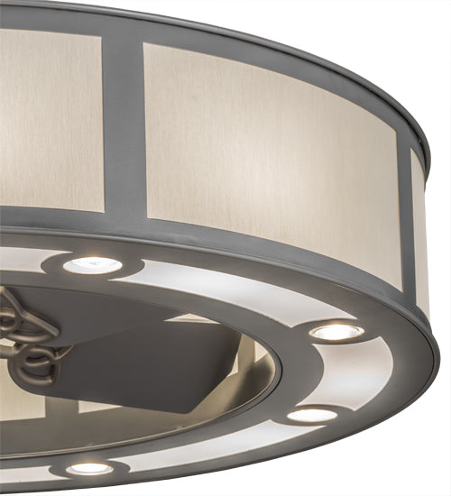 Meyda Lighting Smythe Craftsman 44" 8-Light Nickel Chandelier With Beige Eggshell Textrene & White Statuario Idalight Shade