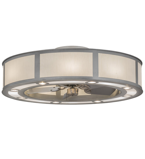 Meyda Lighting Smythe Craftsman 44" 8-Light Nickel Chandelier With Beige Eggshell Textrene & White Statuario Idalight Shade