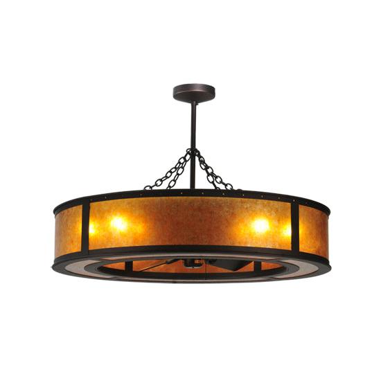 Meyda Lighting Smythe Craftsman 44" 8-Light Oil Rubbed Bronze Chandelier With Amber Mica Shade Glass and Black Fan