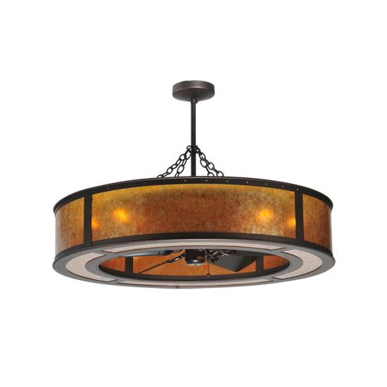 Meyda Lighting Smythe Craftsman 44" 8-Light Oil Rubbed Bronze Chandelier With Amber Mica Shade Glass and Black Fan
