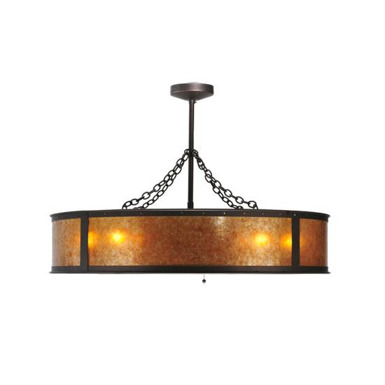 Meyda Lighting Smythe Craftsman 44" 8-Light Oil Rubbed Bronze Chandelier With Amber Mica Shade Glass and Black Fan