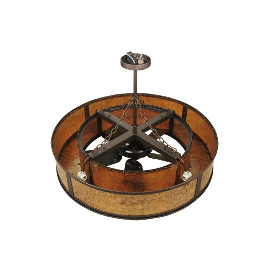 Meyda Lighting Smythe Craftsman 44" 8-Light Oil Rubbed Bronze Chandelier With Amber Mica Shade Glass and Black Fan