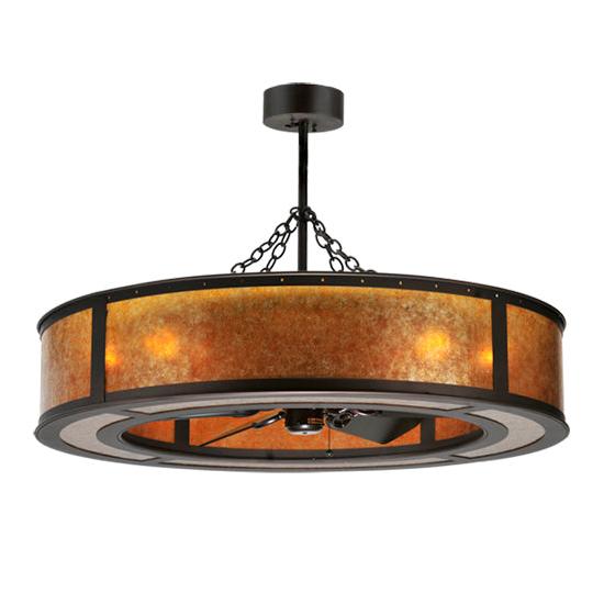 Meyda Lighting Smythe Craftsman 44" 8-Light Oil Rubbed Bronze Chandelier With Amber Mica Shade Glass and Black Fan