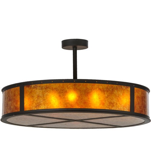 Meyda Lighting Smythe Craftsman 44" 8-Light Oil Rubbed Bronze Semi-flush Mount Ceiling Light With Amber Mica Shade Glass